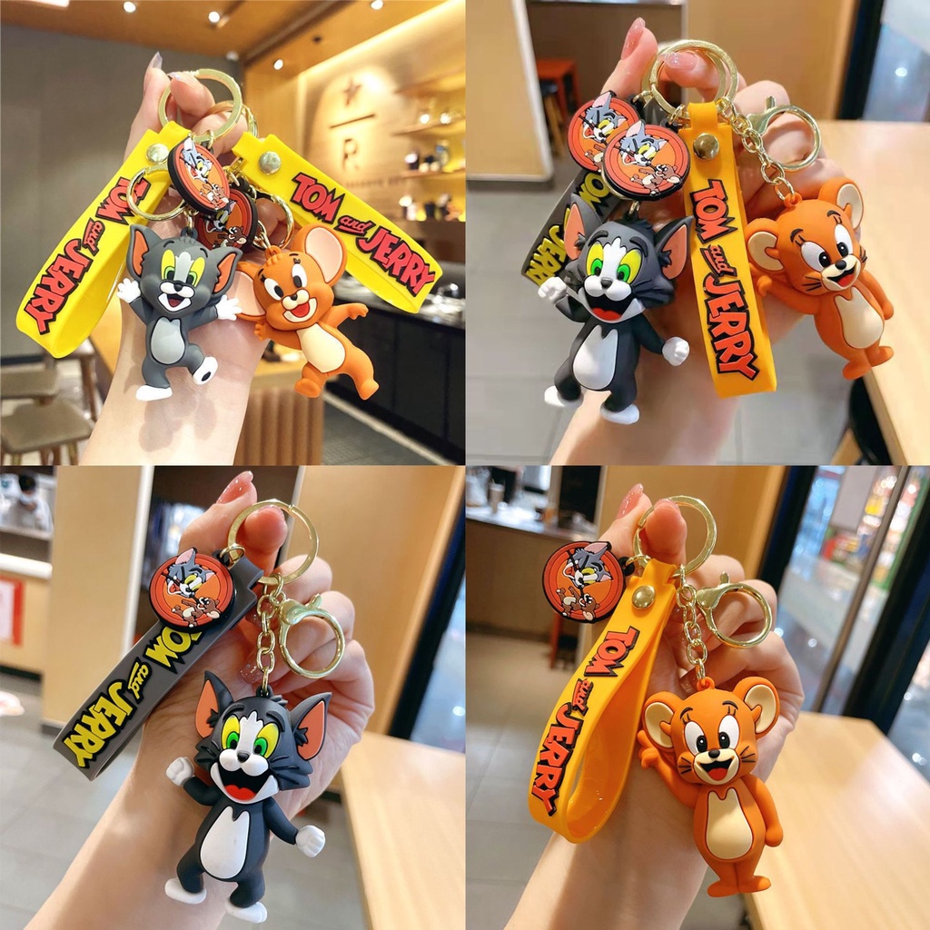 Gantungan Kunci Bentuk Boneka Kartun Anime Tom and Jerry Bahan PVC Untuk Hadiah Ulang Tahun Anak