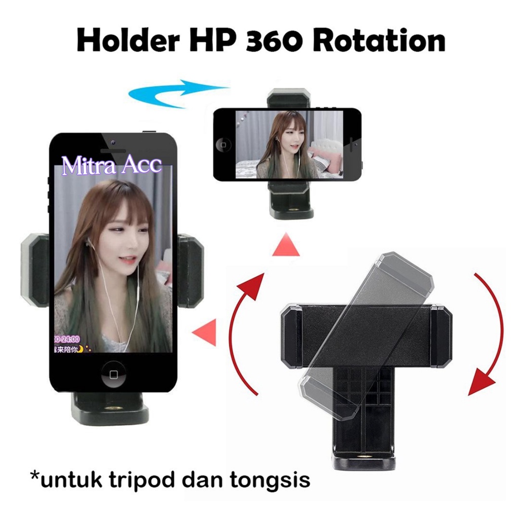 HOLDER HP PUTAR / ROTASI 360 HOLDER GO PRO TRIPOD TONGSIS HORIZONTAL VERTIKAL