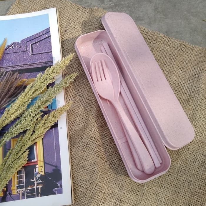 Sendok Set Jerami Alat Makan Souvenir Korean Sumpit Travel Gandum Unik Kado Lunch Box Kotak Makan