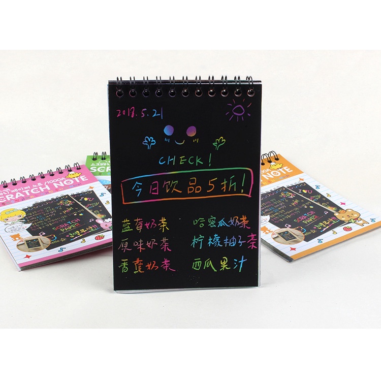 (Pimenova) SCRATCH Note Black Paper Graffiti DIY Coils Drawing Book Colorful Paper Mini Notes Kecil Gesek