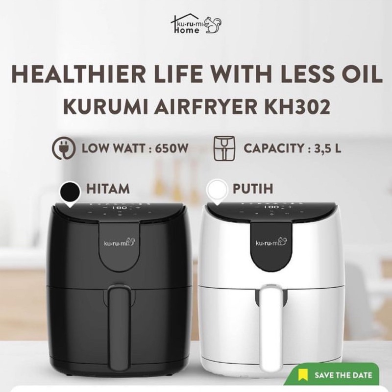 Kurumi KH 302 Air Fryer Hitam - Masak Sehat Tanpa Minyak