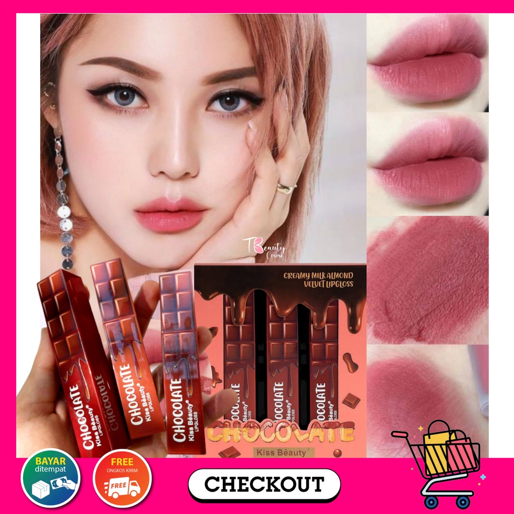 Kiss Beauty Lipcream Coklat Velvet Creamy Set Matte Lipstik Nude Waterprof/Lipcream Thailand/Hasaya 