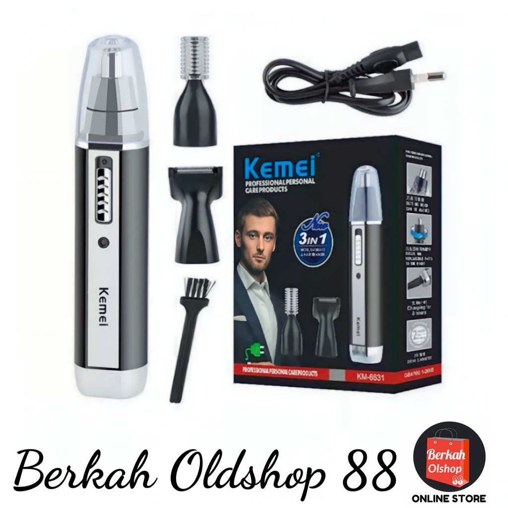 Berkah Oldshop 88 - Kemei KM-6629 2in1 Alat Cukur Bulu Hidung Kumis Jenggot Rechargeable