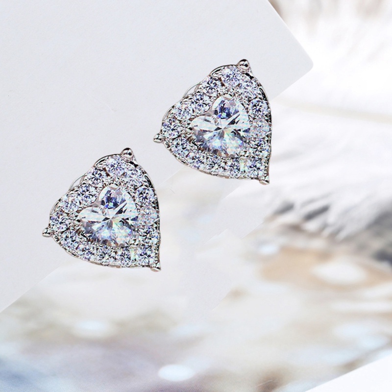 Fancyqube Anting Giwang Sterling Silver 925 Model Hati Dengan Kristal + Berlian Imitasi Untuk Wanita
