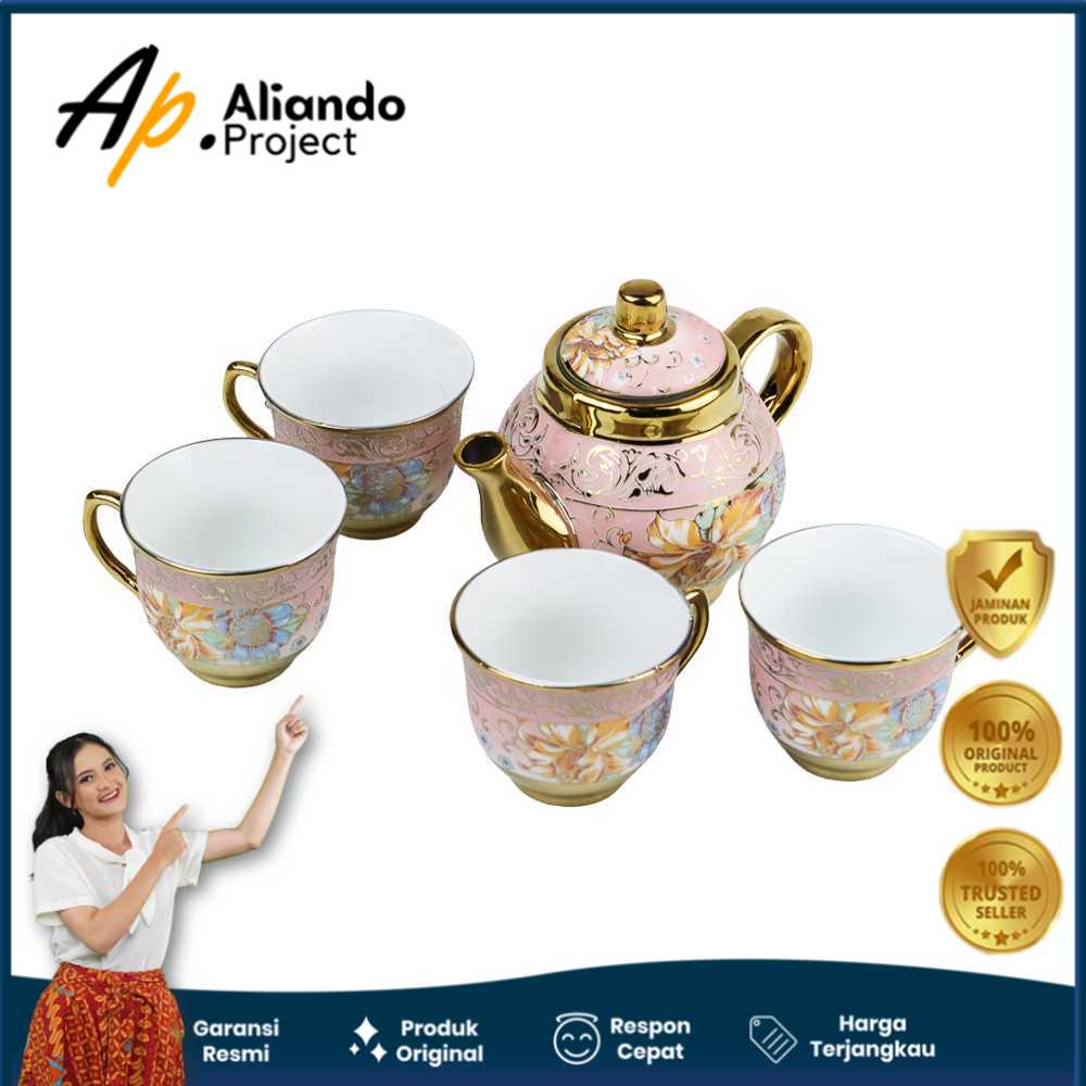 Cangkir Teko Keramik Set 4 Cups 1 Pot European Style Modern Original Unik Murah Terjangkau Garansi