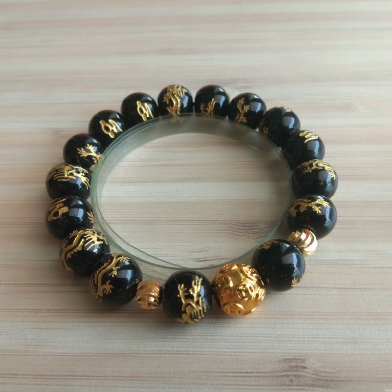 18k..Gelang Batu Tibet Gambar Naga 10mm