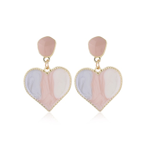 LRC Anting Tusuk Fashion Pink Love Oil Dripping Color Alloy Geometric Earrings A61085