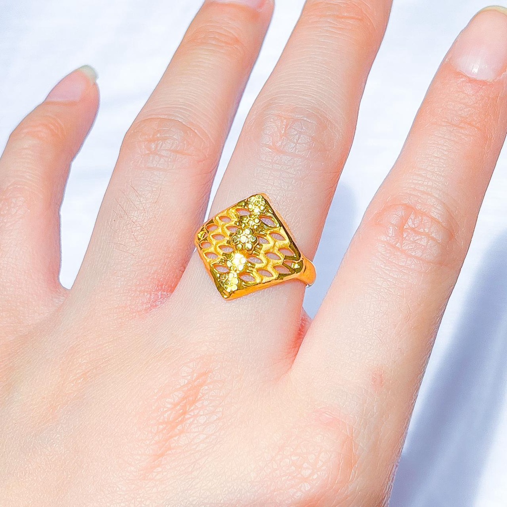 Cincin anak dan dewasa emas asli kadar 700 70 16k kerawang segi wajik ukir kilat lebar tanpa permata bunga ringan 1 gram