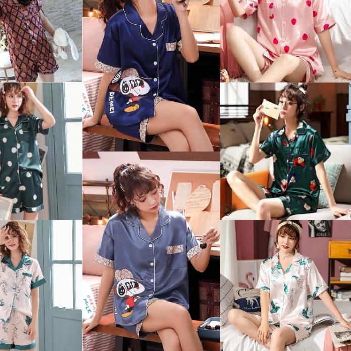Special - baju tidur satin import piyama satin motif baju tidur celana pendek pajamas satin HP ✓