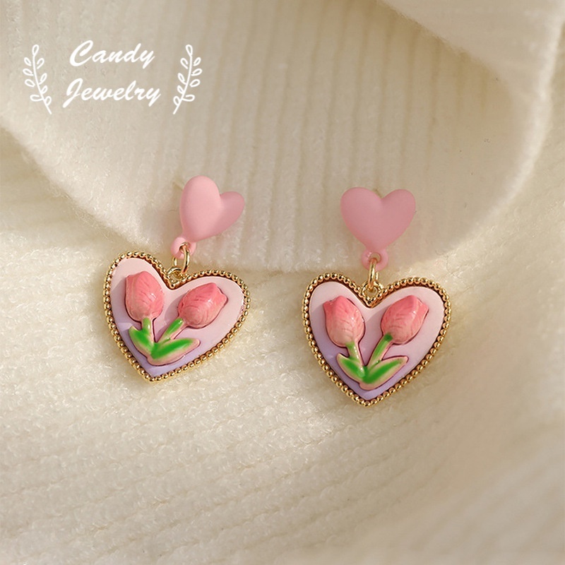 Anting Bentuk Bunga Tulip Warna Pink Gaya Korea Untuk Wanita