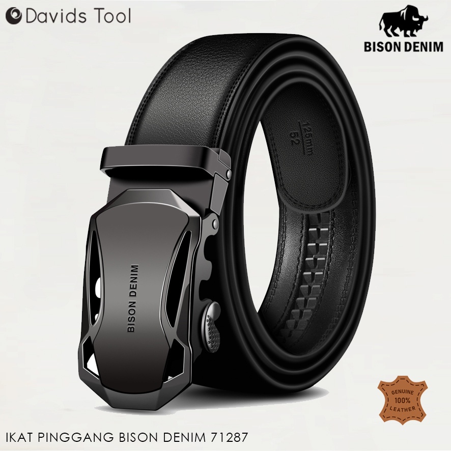 Sabuk Pria Kulit Asli Gesper Ikat Pinggang Panjang Bison Denim N71287
