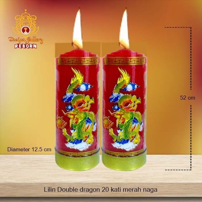 Lilin/Candle Puja Sembahyang Double Dragon 20 Kati Merah Naga