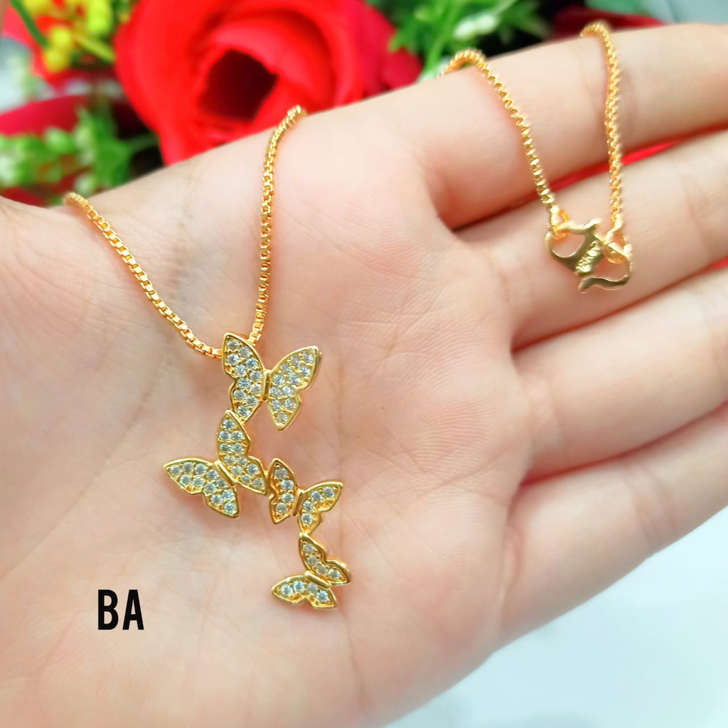Kalung Dewasa Permata Zircon Motif Kupu-kupu Deret Perhiasan Wanita Gold dan Silver