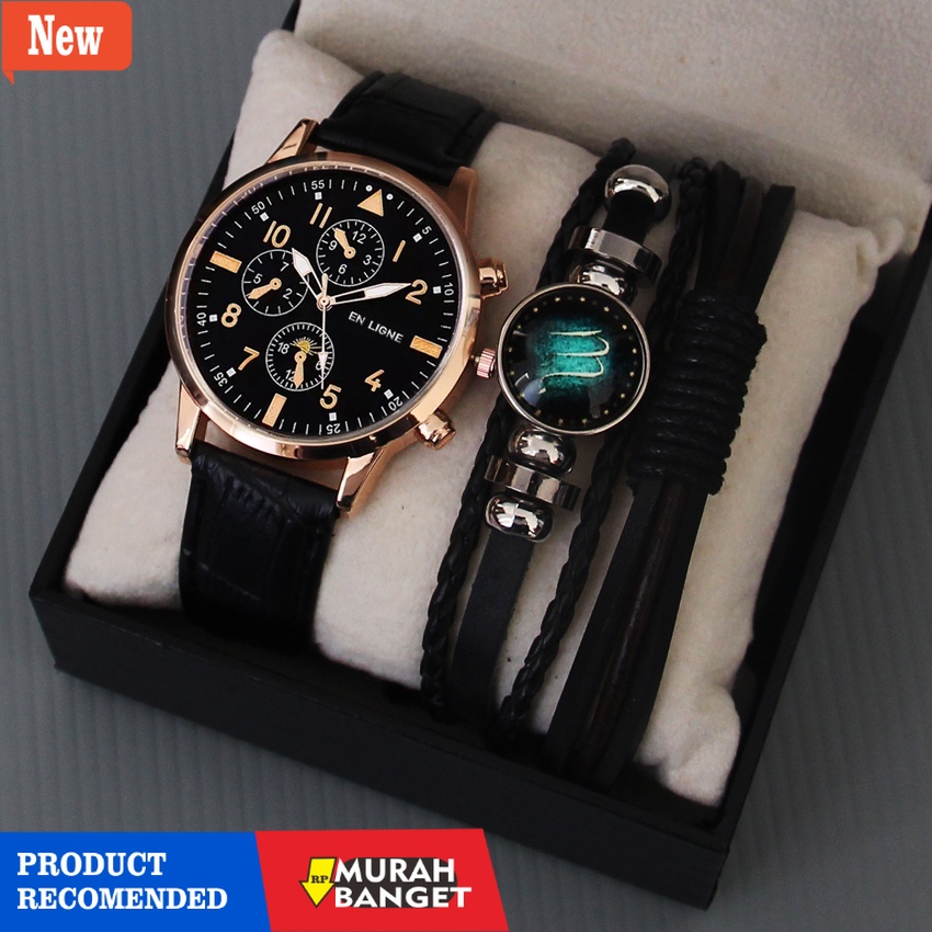 Jam pria analog terbaik- Jam Tangan Pria Gelang Set Box ( FREE 1pcs Gelang random ) - Jam Tangan Pri