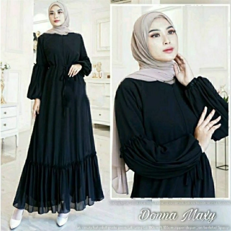 (ORIGINAL) Donna Maxy Ceruty Babydoll Polos Gamis Melayu Malaysia Rempel Lengan Balon Murah Dinna Ma