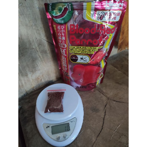 pelet pakan ikan hias oscar channa blood red parrot repack kemasan 10gram