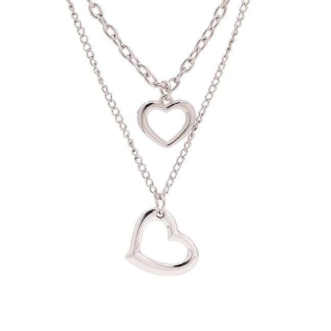LRC Kalung Wanita Fashion Silver Alloy Heart-shaped Hollow Multi-layer Necklace K43638