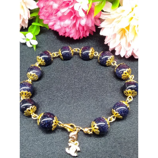 gelang batu intan pasir biru asli lapis mas kuning