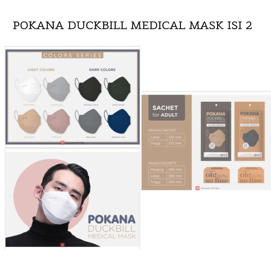 NEW POKANA DUCKBILL MASKER DEWASA 4 PLY 4D SURGICAL FACE MASK ADULT EARLOOP SACHET ISI 2S 2