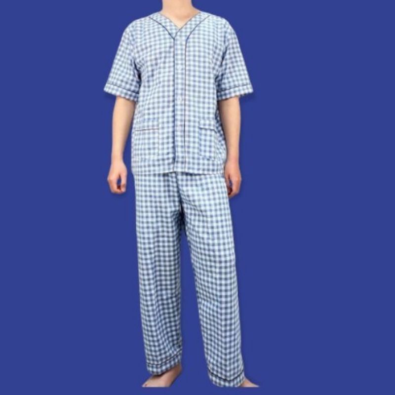 PIYAMA PRIA KATUN PREMIUM TANGAN PENDEK MOTIF KOTAK SIZE M DAN L