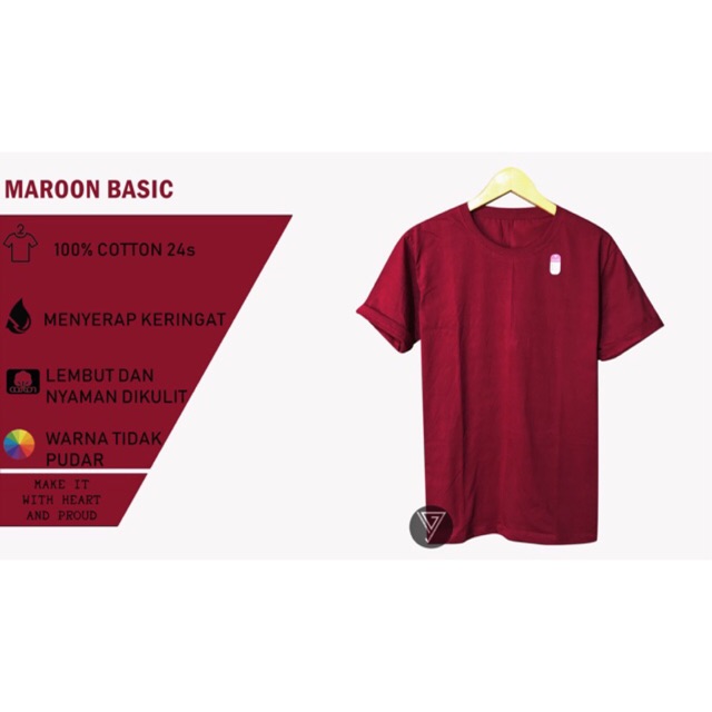 KAOS POLOS MAROON COTTON COMBAD 24s PRIA DAN WANITA BASIC