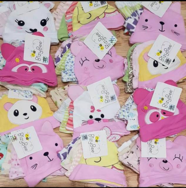 [5pcs] Topi Bayi Kupluk Import 5in1 Bizybee  MOTIF KARAKTER RANDOM!