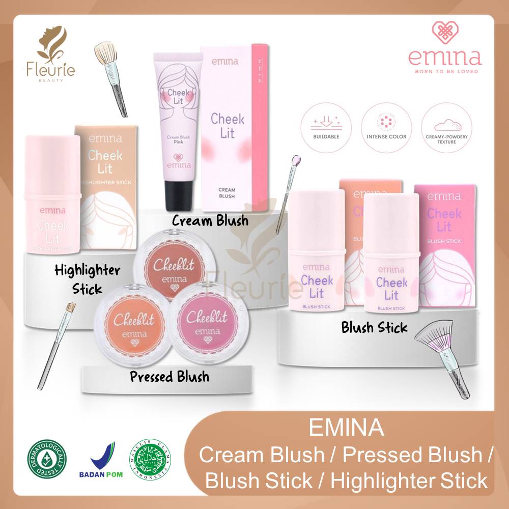 EMINA Cheek Lit Cream Blush / Pressed Blush / Blush Stick / Highlighter Powder Original BPOM