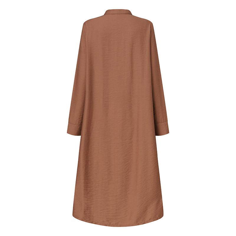 ZANZEA Women Collar Solid Color Loose Long Sleeve Muslim Long Dress