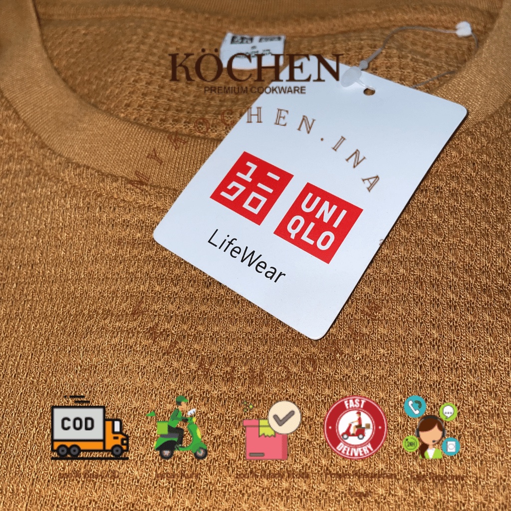 Pakaian Atasan Kaos Baju Uniqlo Tangan Panjang Long Sleeve Wanita Bahan Rajut Waffle By Mykochen.ina