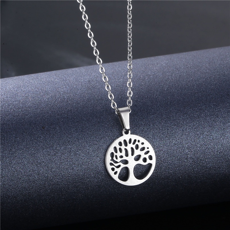 Ornamen titanium steel keberuntungan pohon kalung wanita stainless steel bulat berongga pohon harapa