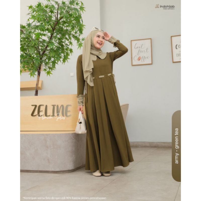 Gamis Zeline  Army (Green Tea) - By IndoHijab