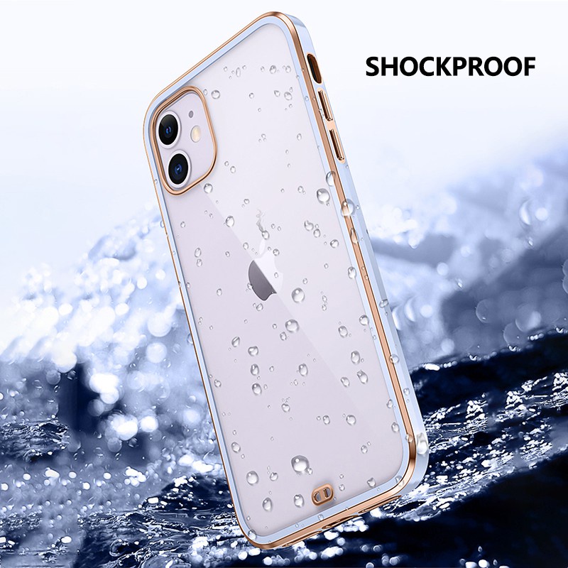 Casing Silikon iPhone 11 Pro XS MAX XR X XS 7 8 Plus 12 Pro MAX Aksen electroplating Transparan