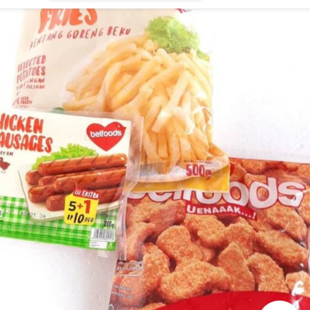 

Paket 1 Belfoods isi 3 pcs - Kentang 500 gr - Nugget Ayam 250 gr - Sosis