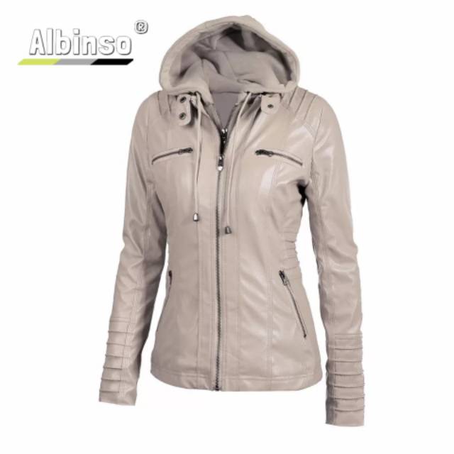 Jaket kulit sintetis hoodie wanita / jaket semi kulit sintetis  / fashion wanita /pakaian wanita