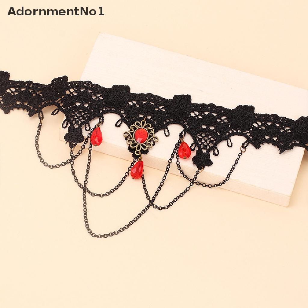 (AdornmentNo1) Kalung Choker Lace Sexy Gaya Gothic Vintage Aksen Rumbai + Manik-Manik Untuk Perhiasan Wanita