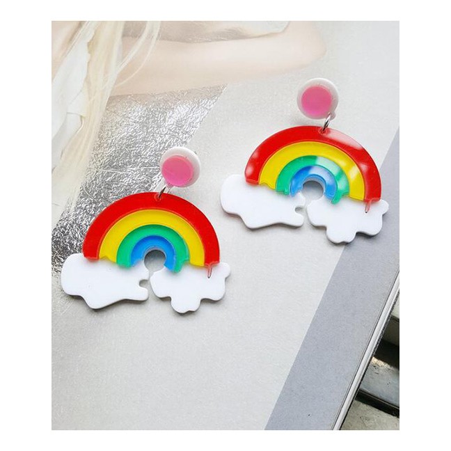 LRC Anting Tusuk Fashion Multi-color Rainbow Shape Decorated Earrings