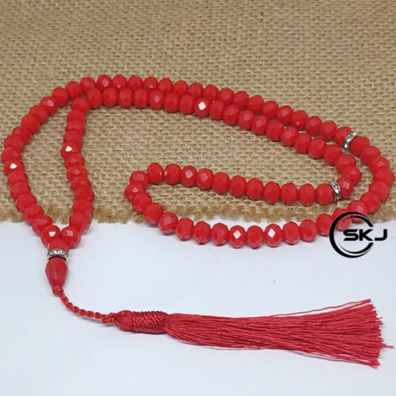 TASBIH BATU CRYSTAL RED MARJAN 8MM 99 BUTIR ASLI NATURAL