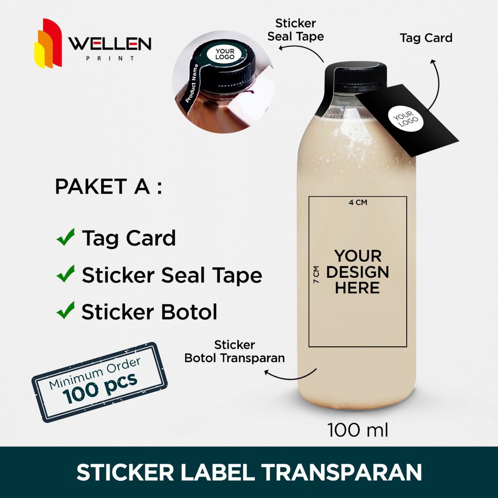 WELLEN PRINT - Sticker botol minuman transparant sticker label kopi transparan cutting label teh jamu botol spray-Paket A