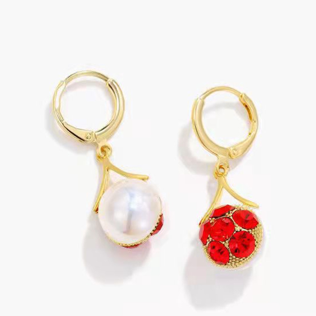 Hu Hu Hu Hu Hu Alat Bantu Pasang Kacamata♡ Anting Juntai Bentuk Bola Aksen Berlian Imitasi Warna Merah Gaya Korea Untuk Wanita