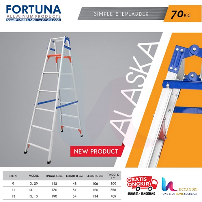 TANGGA LIPAT MERK FORTUNA TIPE ALASKA 175 CM/1.75 M 11STEP FREE ONGKIR