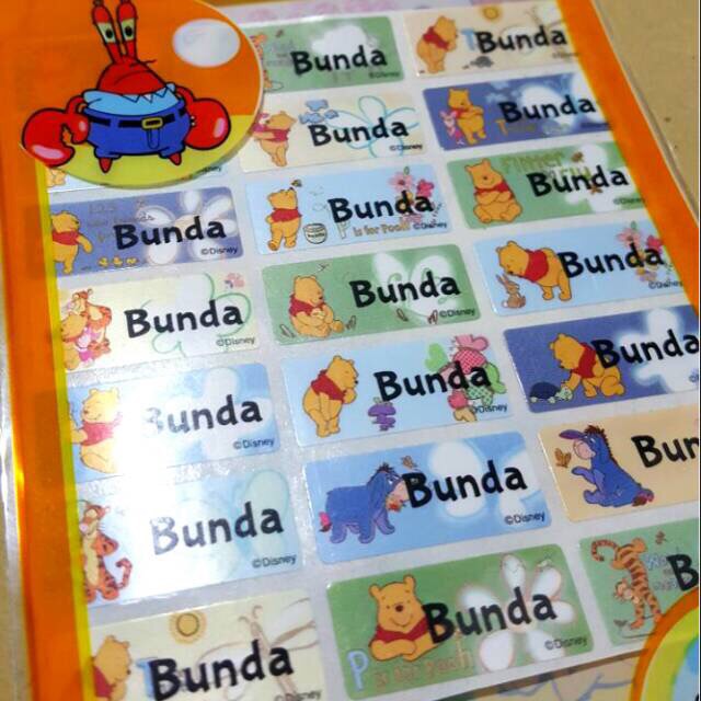 

Label nama anti air stiker waterproof Pooh 8