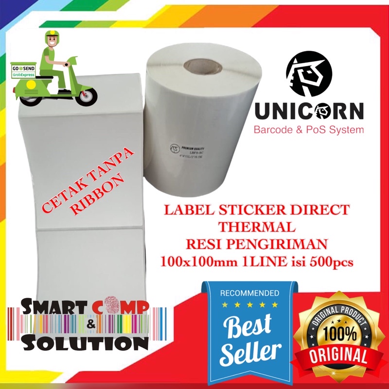 Stiker Label Thermal Alamat Resi Pengiriman 100x100mm / 10x10cm / 4&quot; x 4&quot;  Isi 500pcs