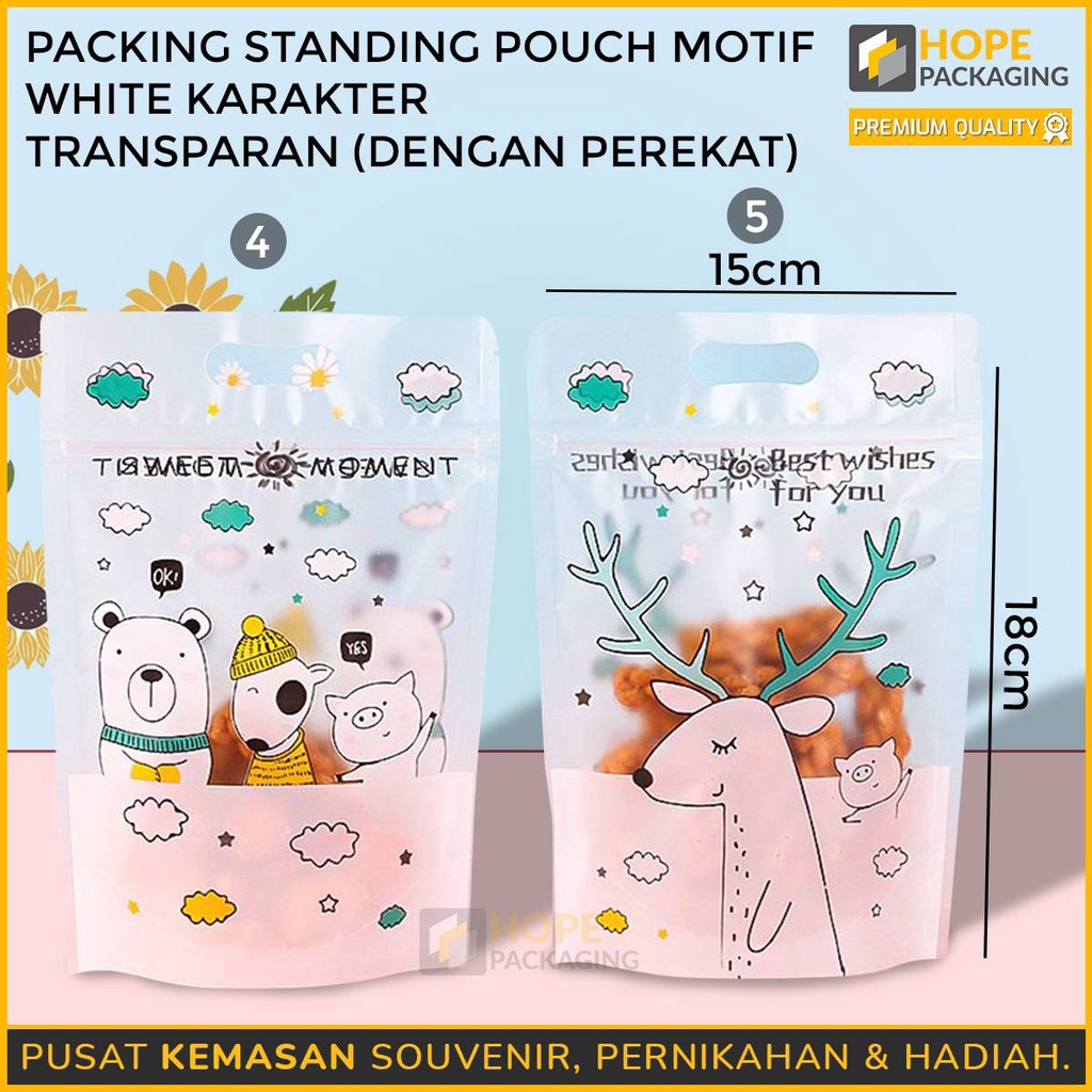 Packing Kemasan snack candy Kopi Camilan Plastik Permen Valentine Perekat Standing Pouch ziplock Motif Transparan