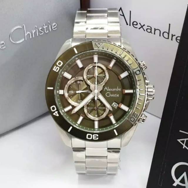 Alexandre Christie AC6543 Original Jam Tangan Pria Stainless Steel Silver Hijau