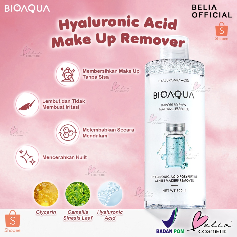 ❤ BELIA ❤ BIOAQUA Hyaluronic Acid Polypeptide Makeup Remover | Micellar Water | 300ml | Gentle Cleansing Water | Pembersih Make Up | BPOM