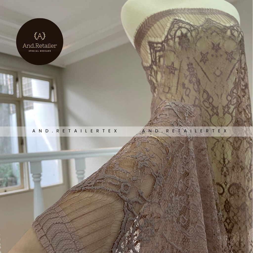 Bahan Kebaya Brokat Semi France Lace Chantily Shantily Katun Per panel 2,5m Warna Coklat Milo