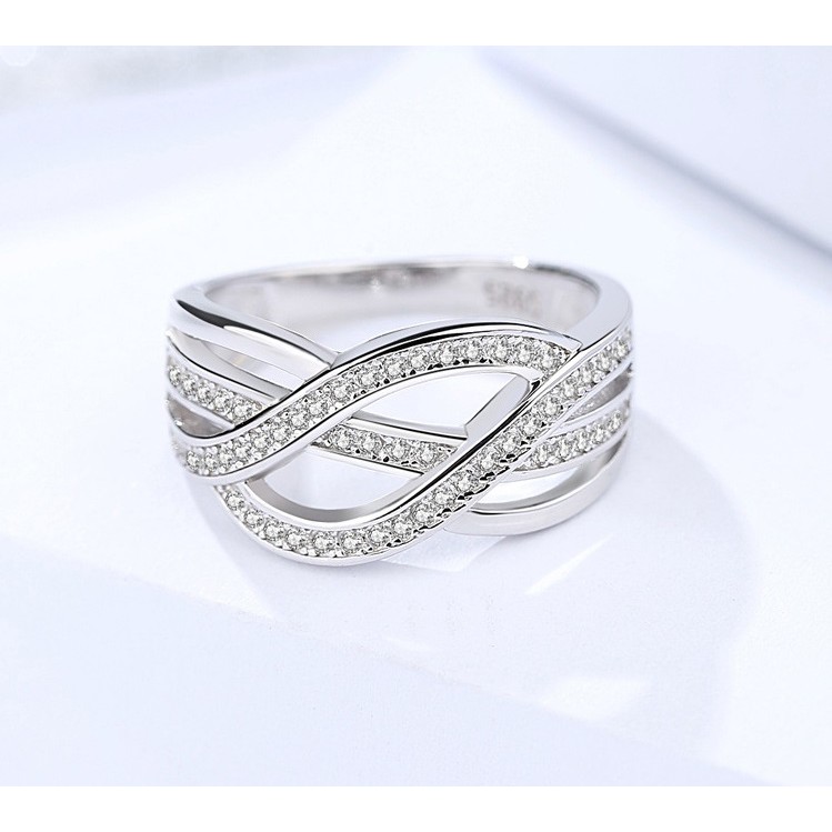 Cincin Perak Wanita Couple Asli S 925 Lapis Rhodium Cocok Nikah tunangan hadiah RS044