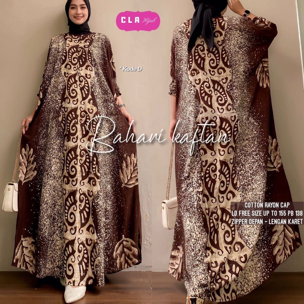 Batik A W - Bahari Kaftan Wanita Jumbo XXXXL Motif Cap Malaman Busui Resleting Lengan Smok 3/4 Gamis Rayon Jumbo Kaftan Terbaru