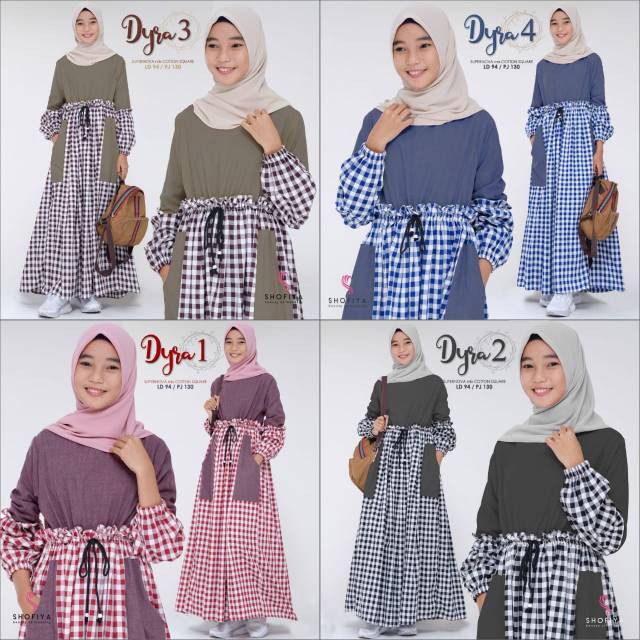 Baju gamis anak prempuan Dyra dress kids Bahan Supernova Mix Katun Pakaian muslim anak prempuan terbaru 2023 Set  baju muslim anak prempuan