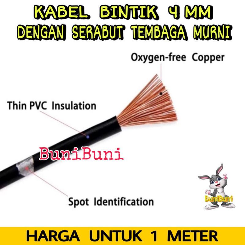 Kabel Bintik Jepang 4MM / Kabel Ampere Amper Mobil 4 MM Dengan Serabut Tembaga Murni (ECERAN)